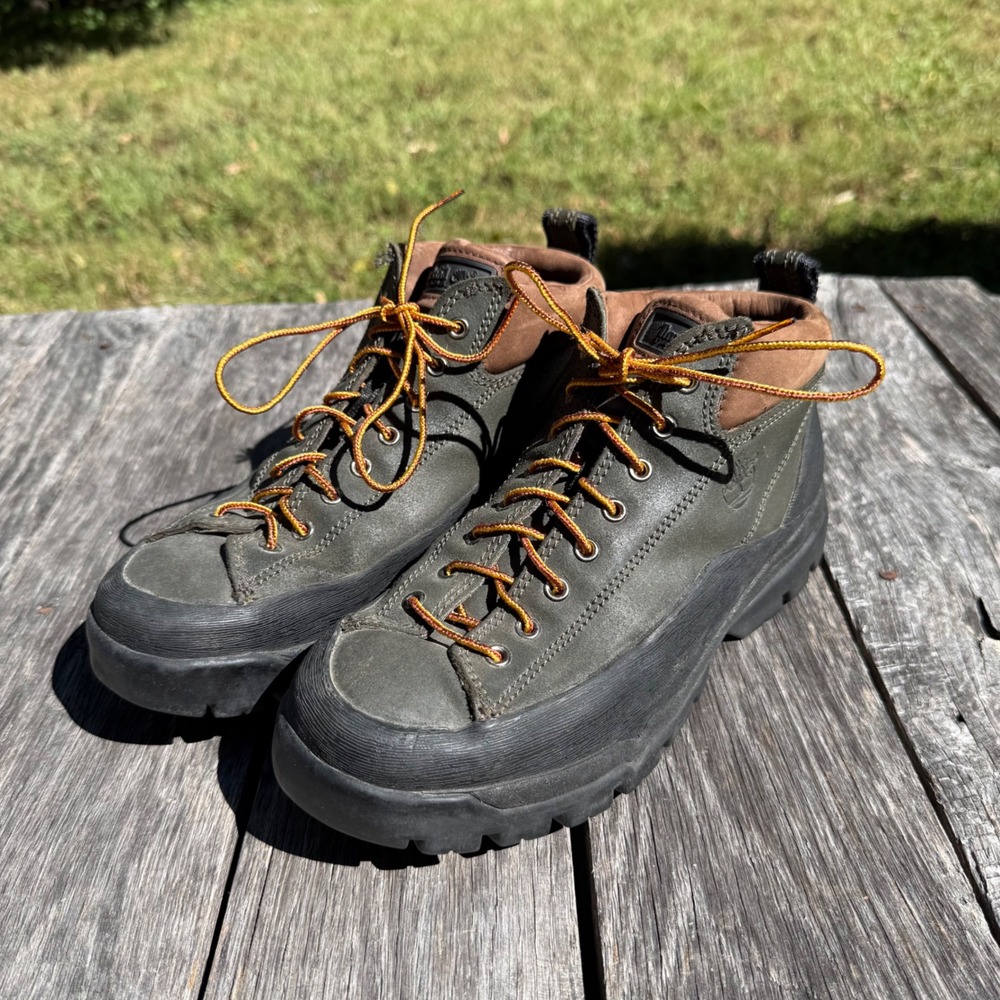 VTG Timberland Euro Hiker Boots Mens 7.5 M Green Leather 48023 Clergy Estate